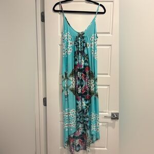 Roxy Floral Strappy Long Dress Size 12 Hawaiian Tropical Beach Vacation Poolside